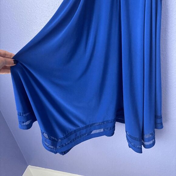 Women's Jessica Howard Dress Midi Tie Around Waist High Neck Short Sleeve Blue - Picture 3 of 9